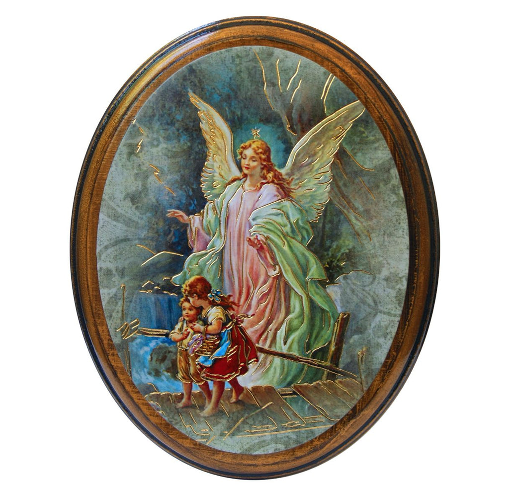 Guardian Angel Wood Oval Plaque