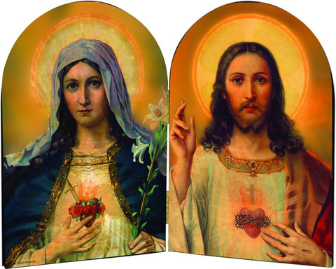 Sacred Heart of Jesus & Immaculate Heart of Mary Arched Diptych