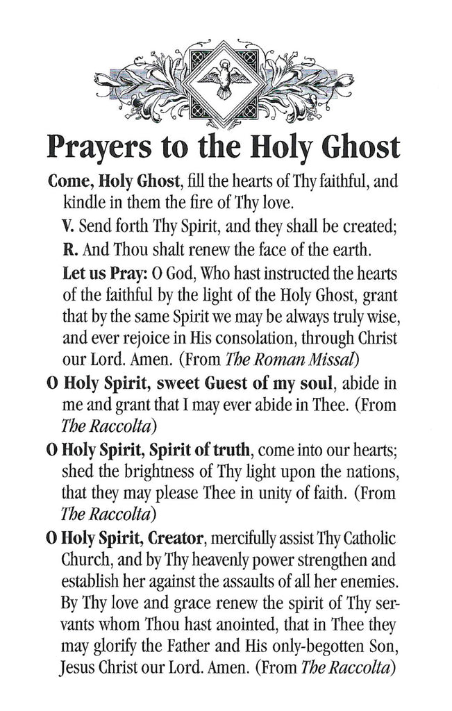 Prayers to the Holy Ghost Prayer Card