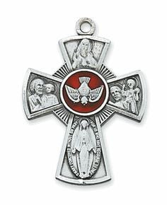 Sterling Silver 4-Way Medal with Holy Spirit Center - Catholic Shoppe USA