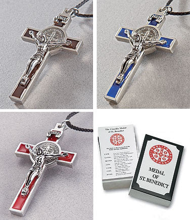 Crucifix Medal of St. Benedict in Brown, Blue or Red - Catholic Shoppe USA - 1