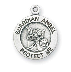 Guardian Angel Round Sterling Silver Medal - Catholic Shoppe USA