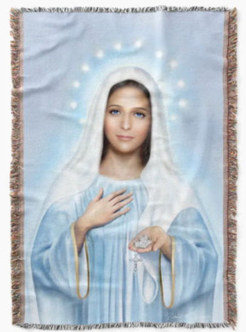 Our Lady of Medjugorje Woven Throw Blanket