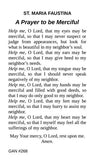 St. Maria Faustina - A Prayer to be Merciful Prayer Card